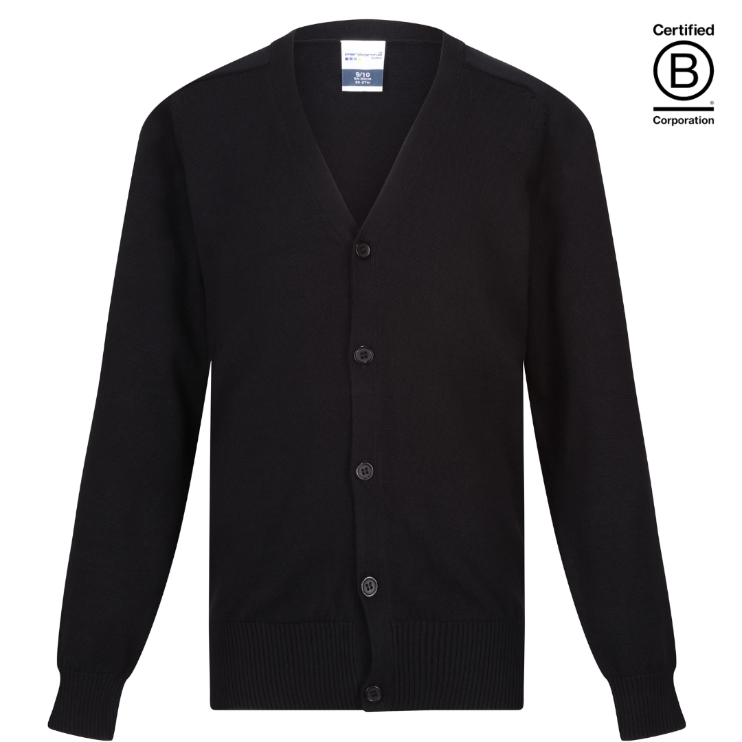 Black Boys unisex gender neutral Performa 100% Cotton Plain sustainable School Cardigan - ethical school uniform