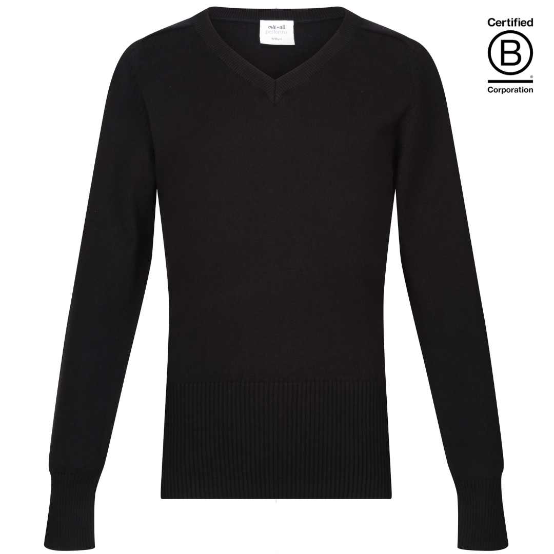 Black school jumper girls Plain Performa cotton v-neck sustainable school pullover