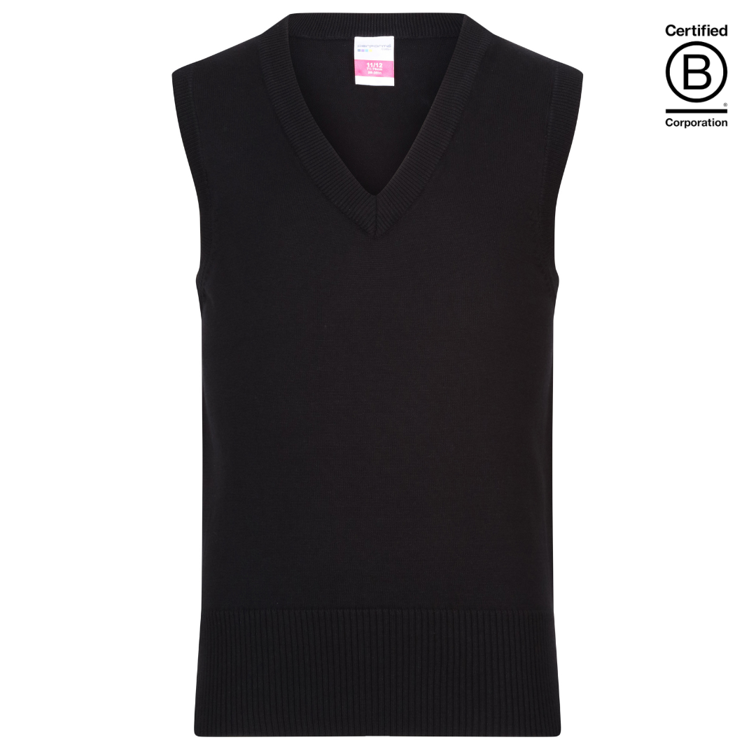 Girls plain black Performa 100% Cotton sustainable school Slipover school tank top - ethical school uniform