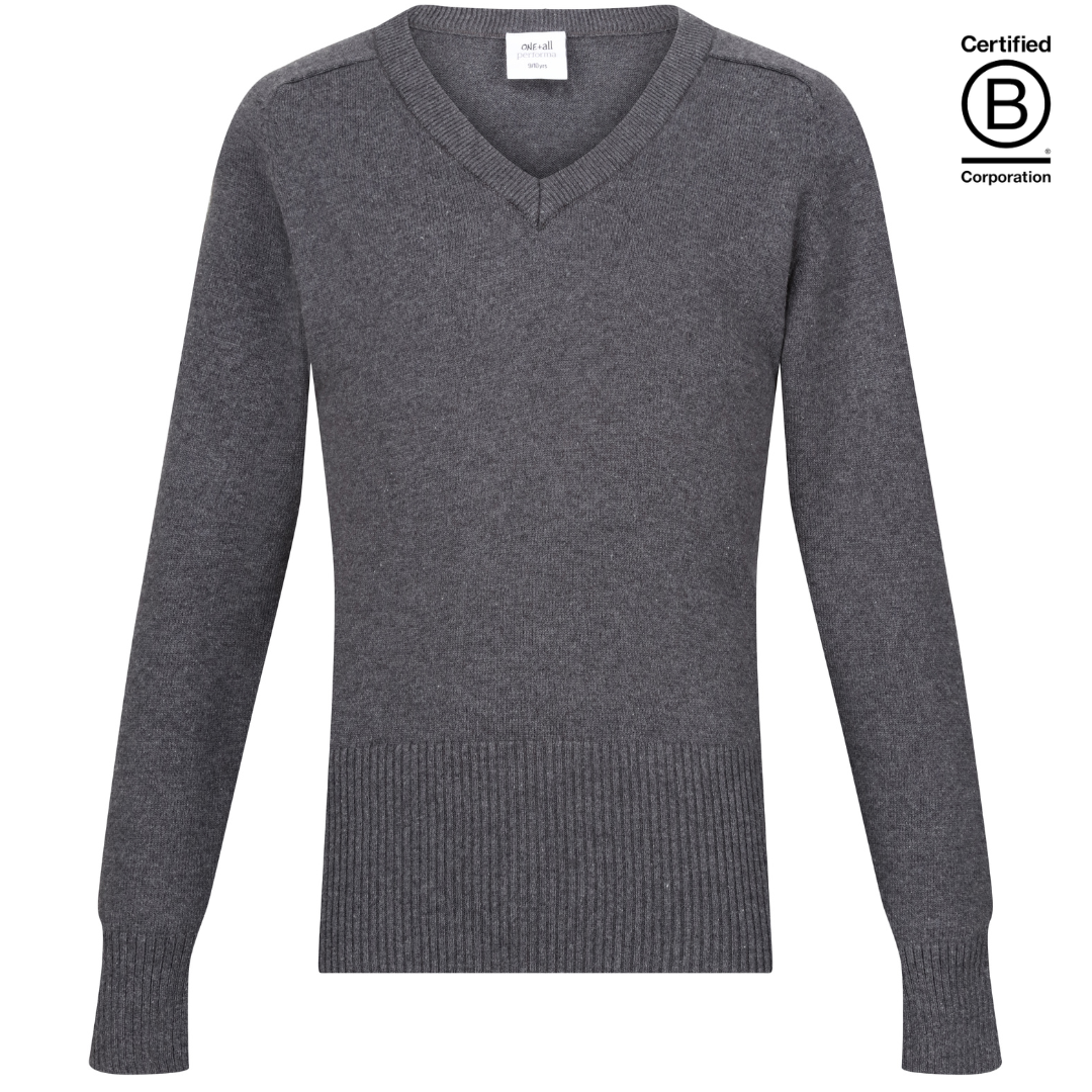 Grey school jumper girls Plain Performa cotton v-neck sustainable school pullover