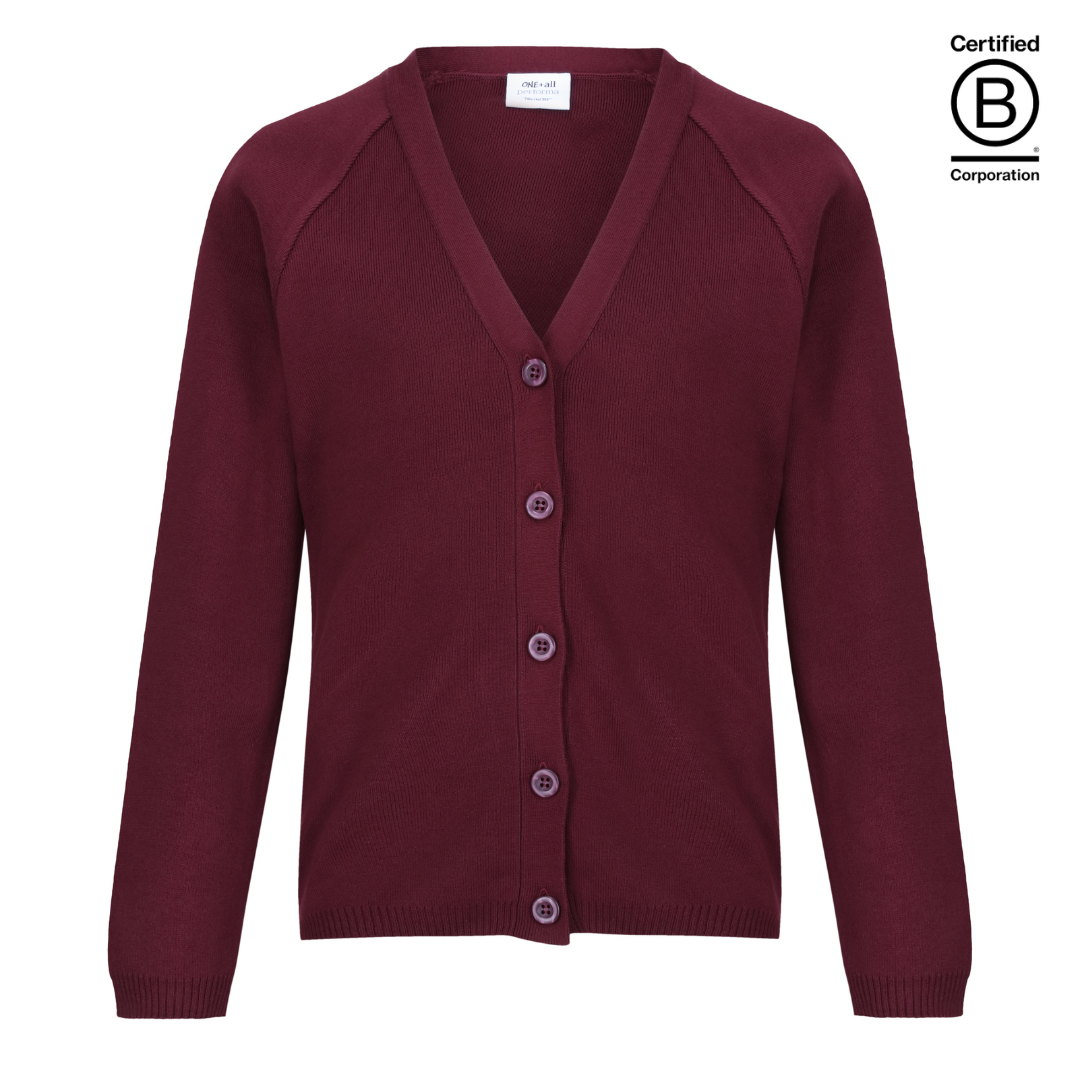 Maroon Performa 50 plain sustainable gender neutral unisex school cardigan - ethical school uniform