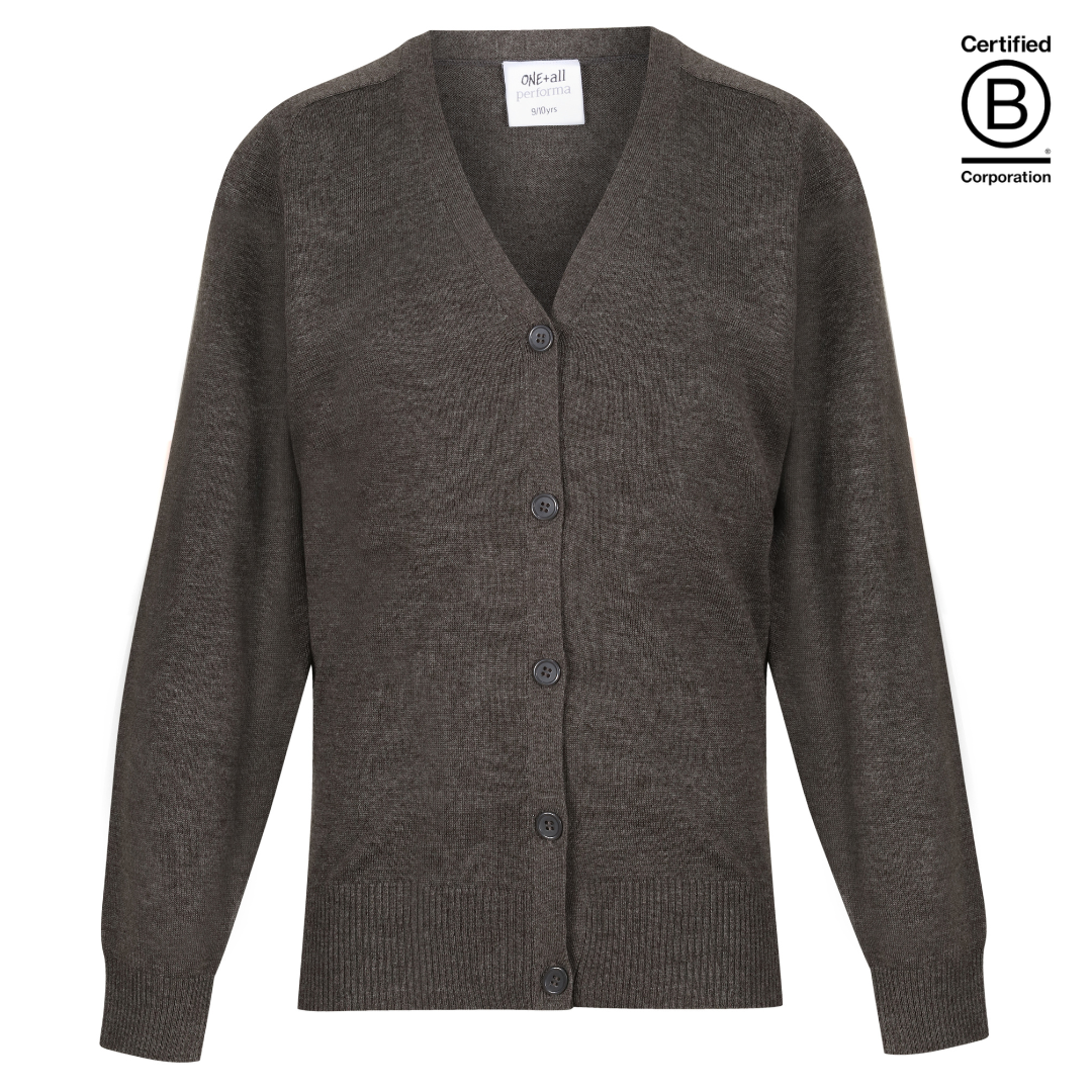 Plain grey lightweight Performa 25 sustainable school cardigan - ethical school uniform
