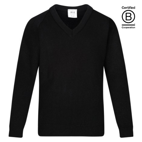 black courtelle acrylic knitted v-neck school jumper