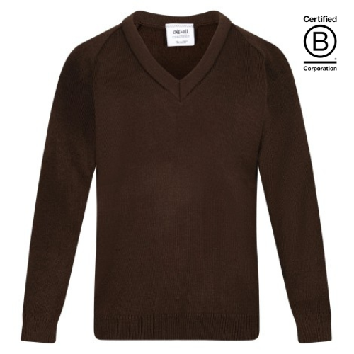 brown courtelle acrylic v-neck school jumper