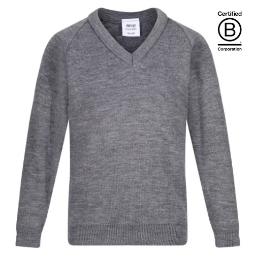 grey courtelle acrylic knitted v-neck school jumper