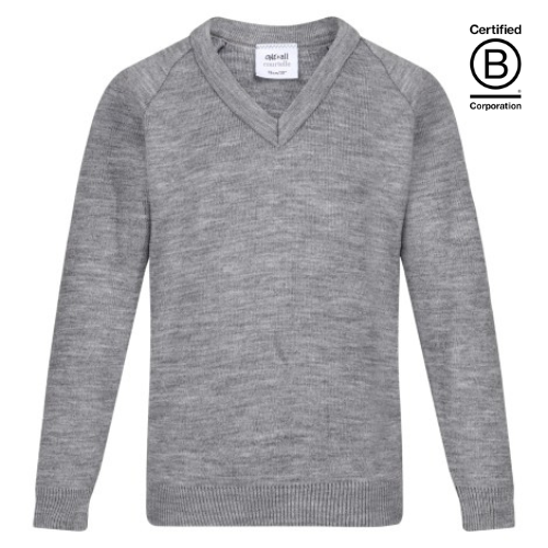 light grey courtelle acrylic knitted v-neck school jumper