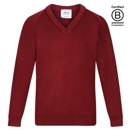 maroon courtelle acrylic knitted v-neck school jumper