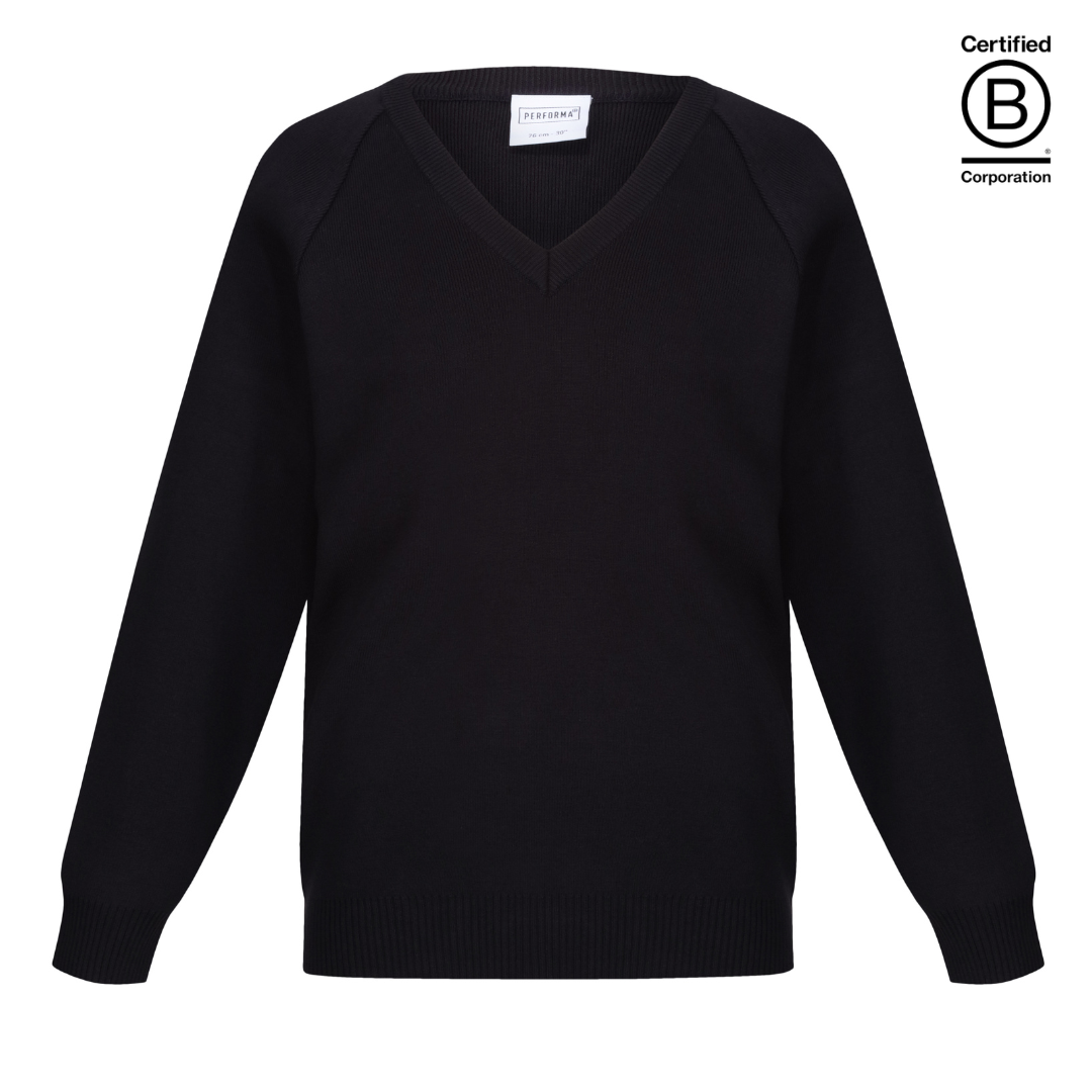 navy Performa 50 plain v-neck sustainable unisex gender neutral school jumper pullover - ethical school uniform