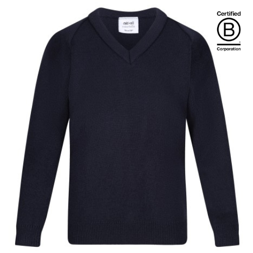 navy courtelle acrylic knitted v-neck school jumper