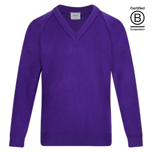 purple courtelle acrylic knitted v-neck school jumper
