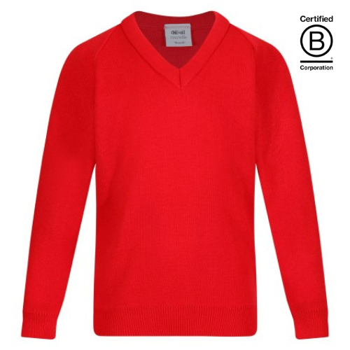red courtelle acrylic knitted v-neck school jumper