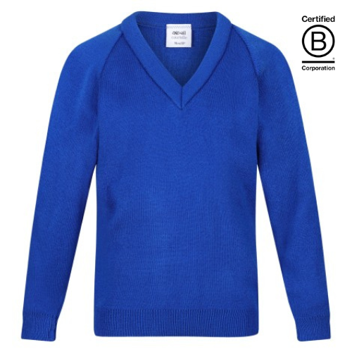 royal blue courtelle acrylic knitted v-neck school jumper