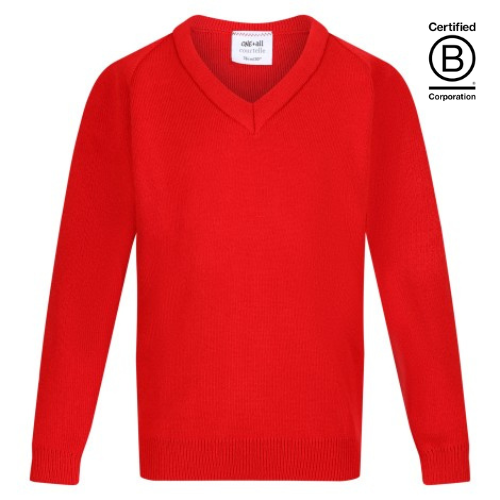 scarlet bright red courtelle acrylic knitted v-neck school jumper