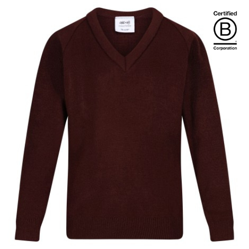 wine courtelle acrylic knitted v-neck school jumper