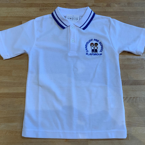 Carryduff pre-school playgroup royal blue tipped white polo shirt