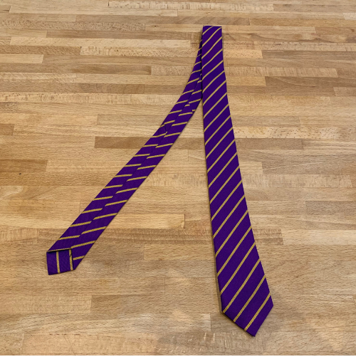 Purple orchid and gold narrow stripe recycled sustainable eco school tie