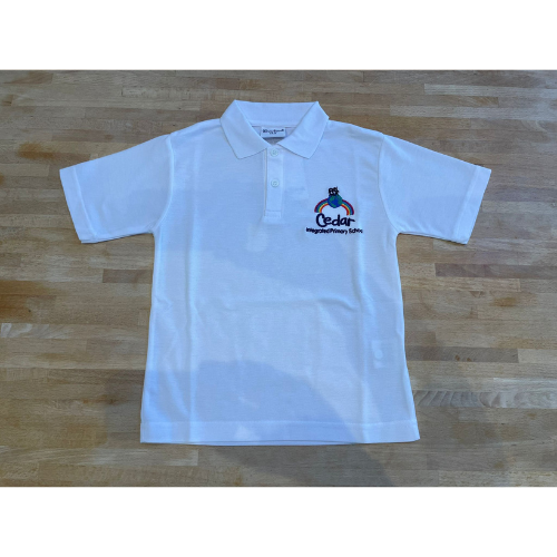 Cedar integrated Primary school crossgar white school polo shirt
