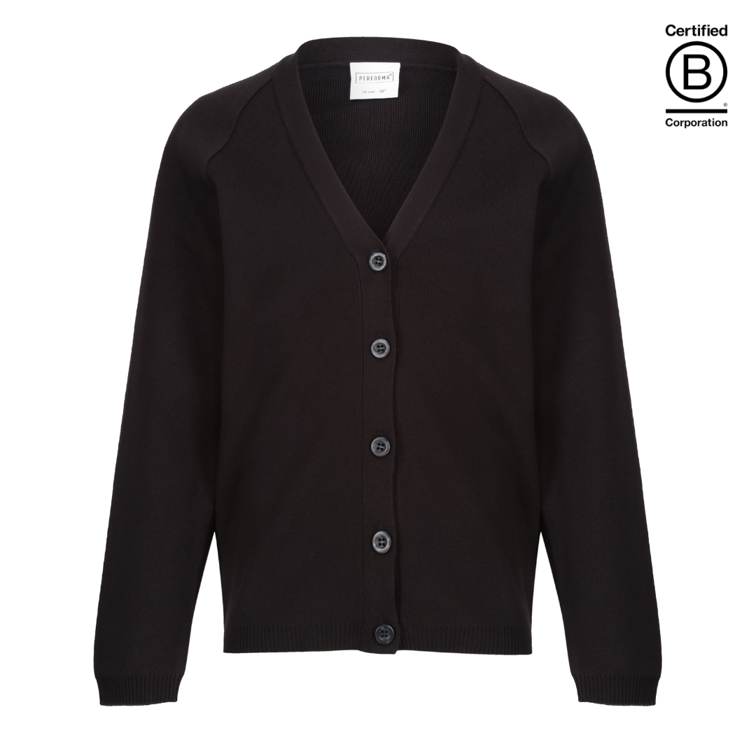 Black Performa 50 plain sustainable gender neutral unisex school cardigan - ethical school uniform
