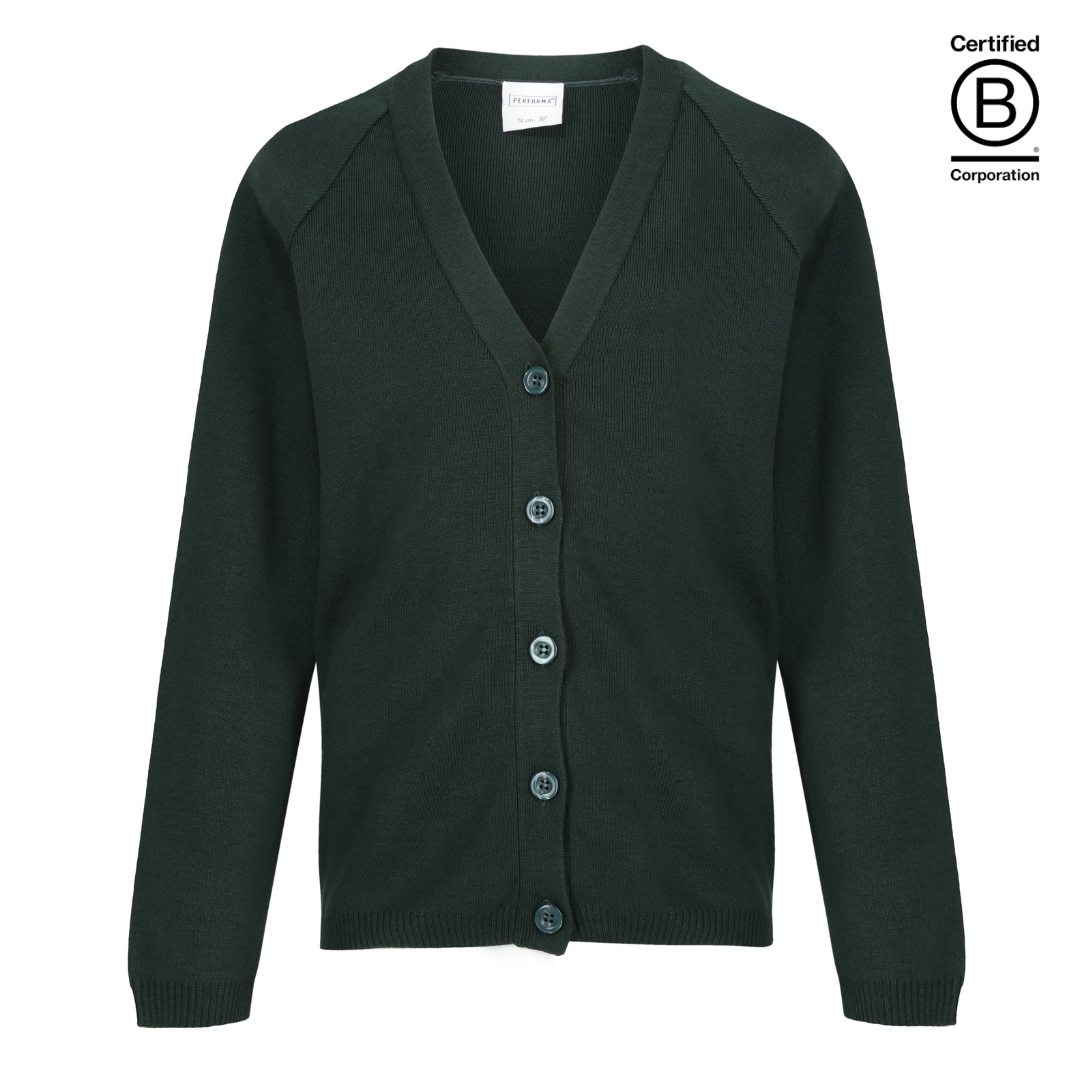 Bottle green Performa 50 plain sustainable gender neutral unisex school cardigan - ethical school uniform