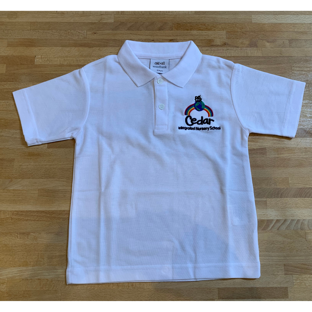 Cedar Integrated Nursery school white embroidered polo shirt