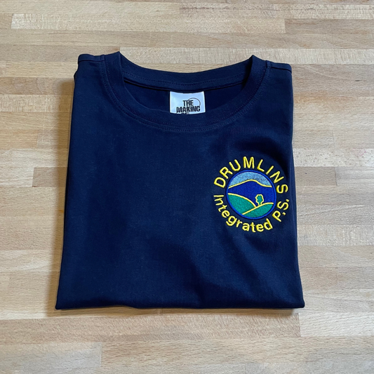 Drumlins Integrated Primary School uniform navy PE t-shirt