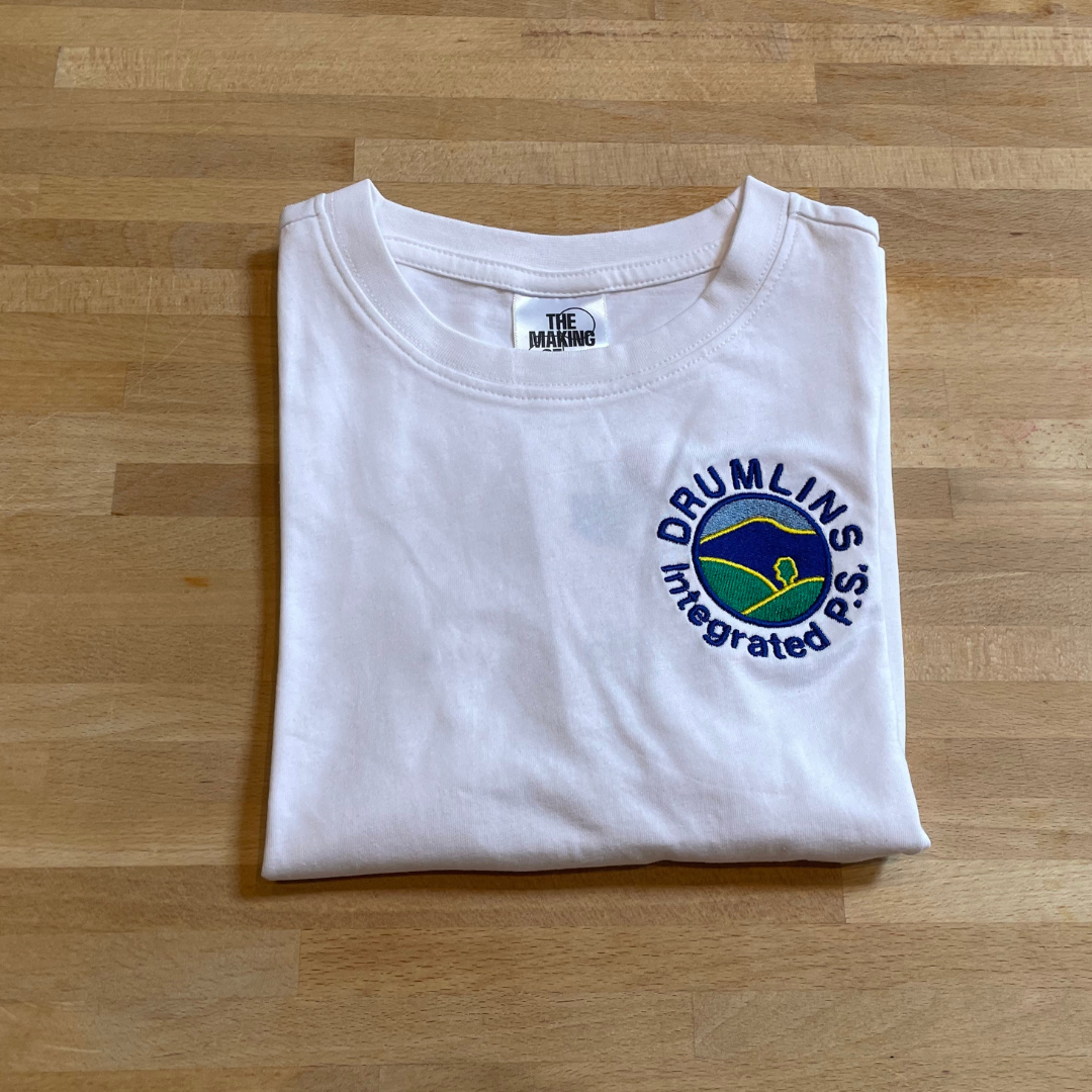 Drumlins Integrated Primary School uniform white PE t-shirt