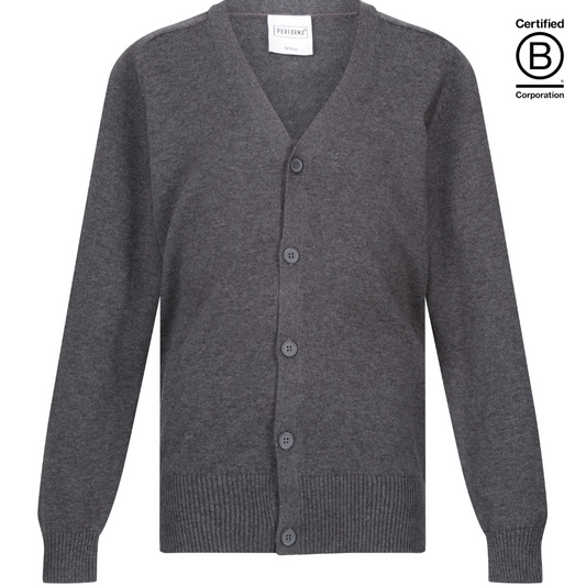 Grey Boys unisex gender neutral Performa 100% Cotton Plain sustainable School Cardigan - ethical school uniform