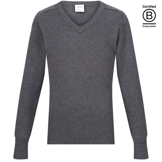 Grey school jumper girls Plain Performa cotton v-neck sustainable school pullover