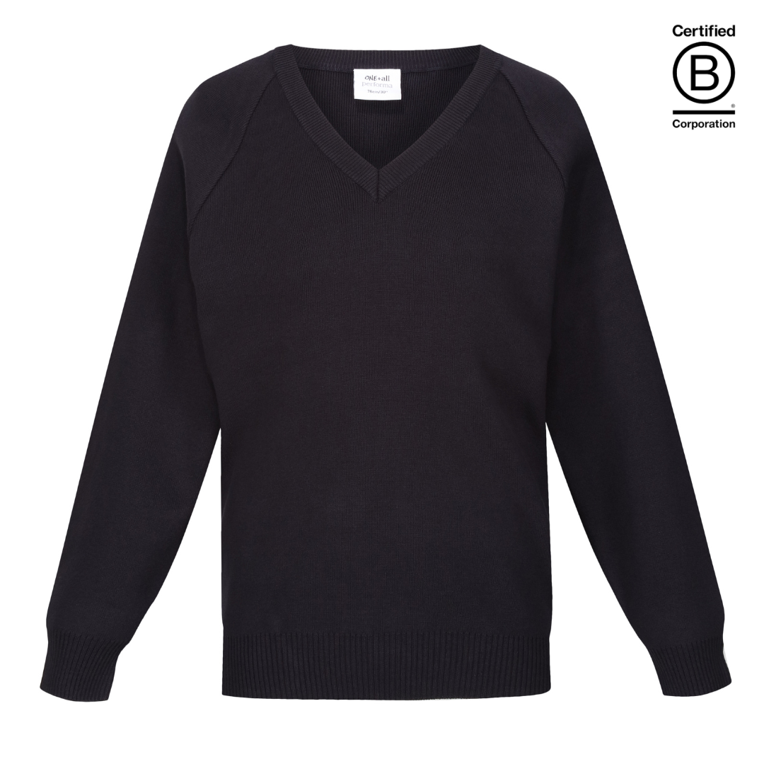 Light navy Performa 50 plain v-neck sustainable unisex gender neutral school jumper pullover - ethical school uniform