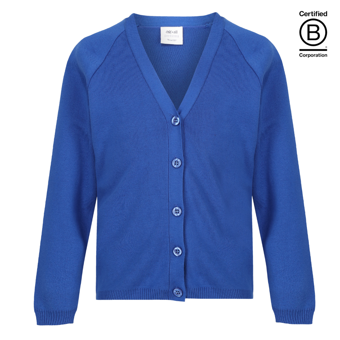 Light royal blue Performa 50 plain sustainable gender neutral unisex school cardigan - ethical school uniform