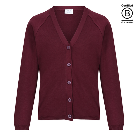 Maroon Performa 50 plain sustainable gender neutral unisex school cardigan - ethical school uniform