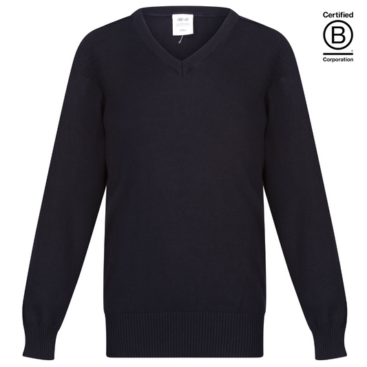 navy school jumper Boys unisex gender neutral Plain Performa cotton v-neck sustainable school pullover