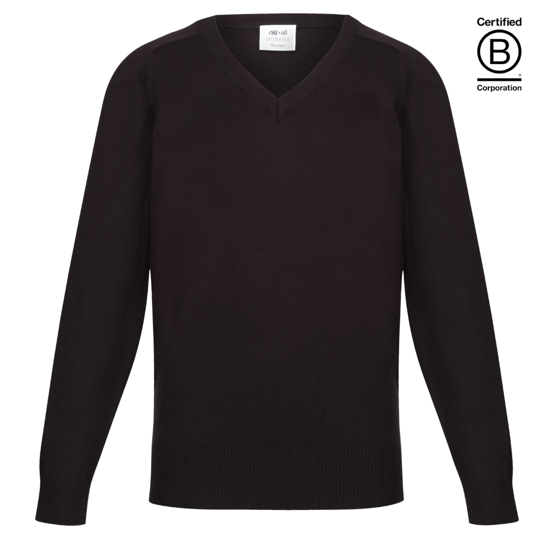 Plain black lightweight 50/50 school jumper sustainable v-neck Performa 25 school pullover