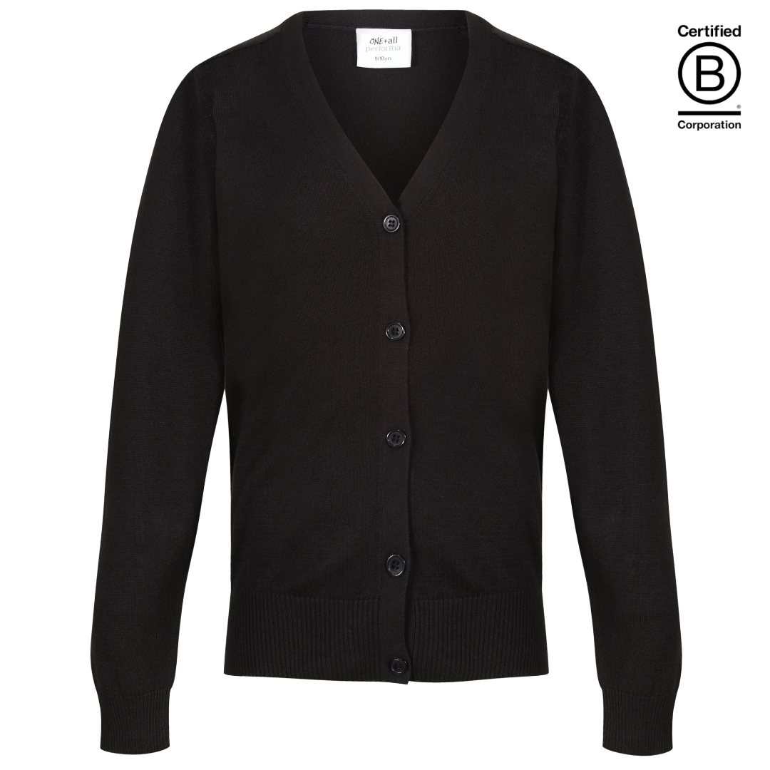 Plain black lightweight Performa 25 sustainable school cardigan - ethical school uniform