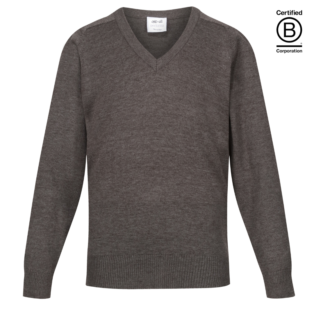Plain grey lightweight 50/50 school jumper sustainable v-neck Performa 25 school pullover
