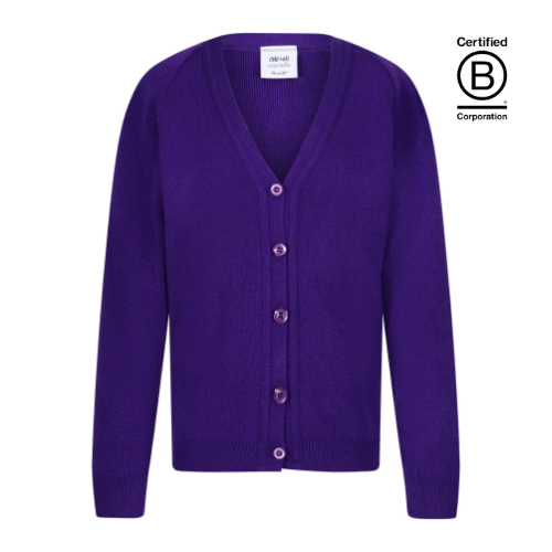 Purple courtelle acrylic school cardigan
