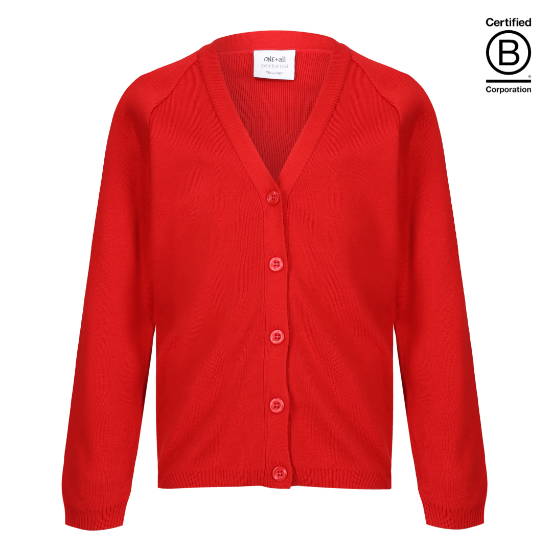 Red Performa 50 plain sustainable gender neutral unisex school cardigan - ethical school uniform