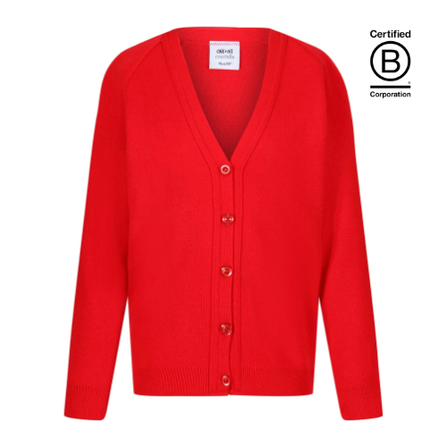 Red courtelle acrylic school cardigan