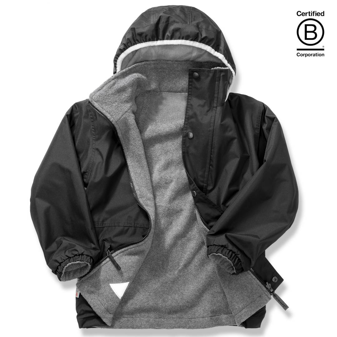 Reversible kids' black waterproof school coat, jacket, warm anorak