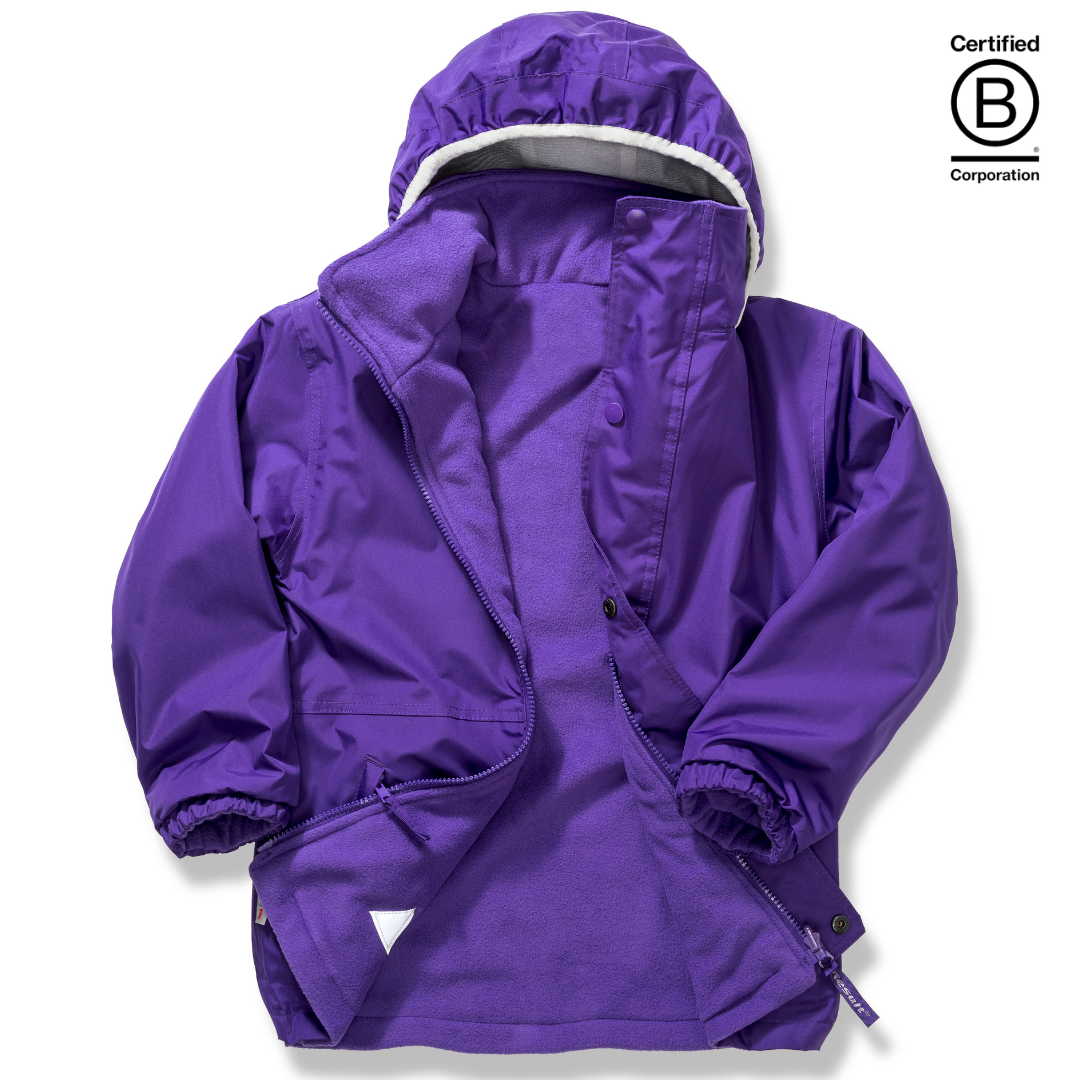 Reversible kids' purple waterproof school coat, jacket, warm anorak