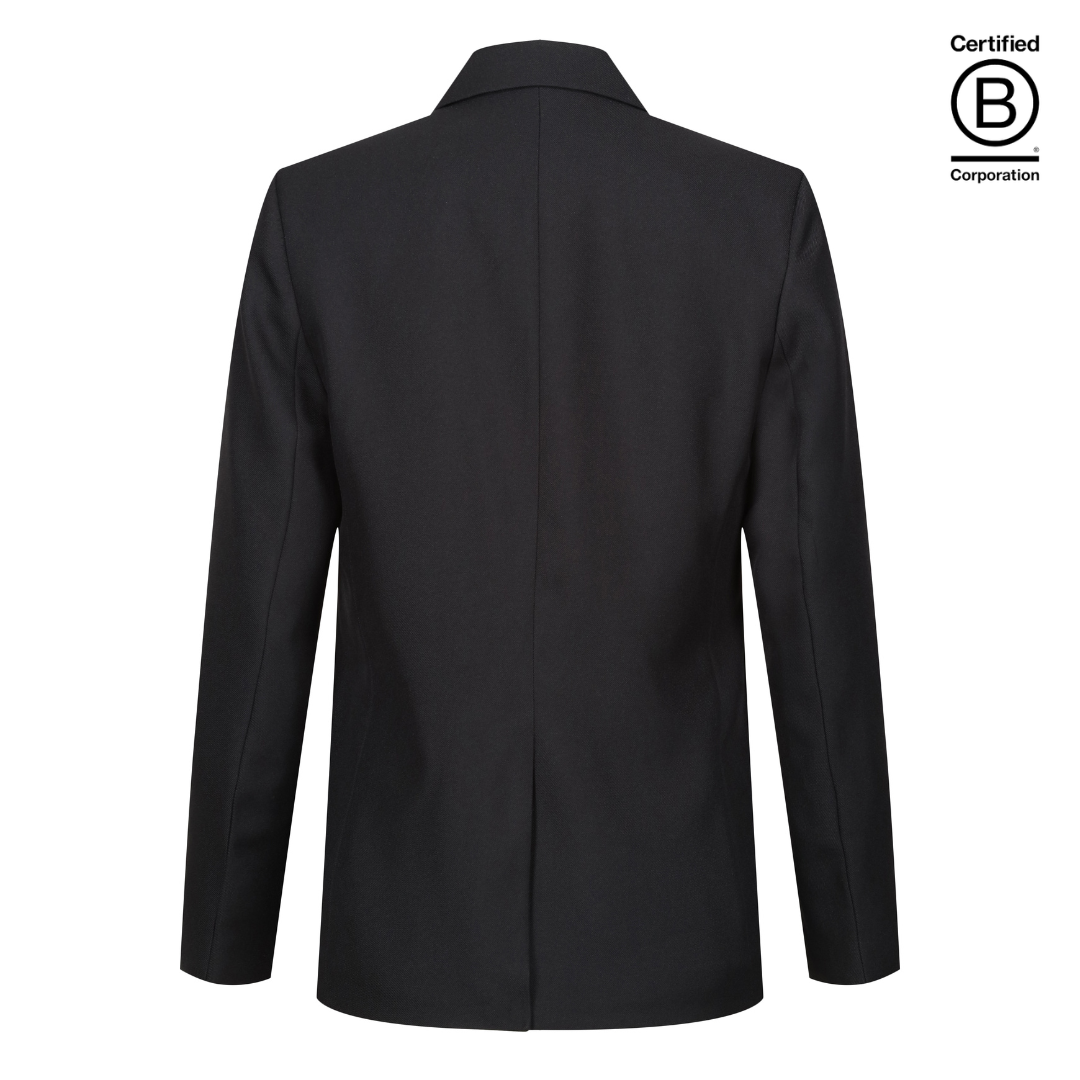 Unisex gender neutral black school suit jacket back - ethical school uniform