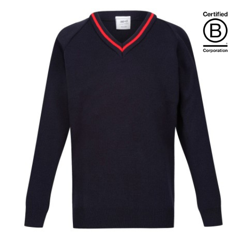 V-neck acrylic school jumper Navy with red stripe