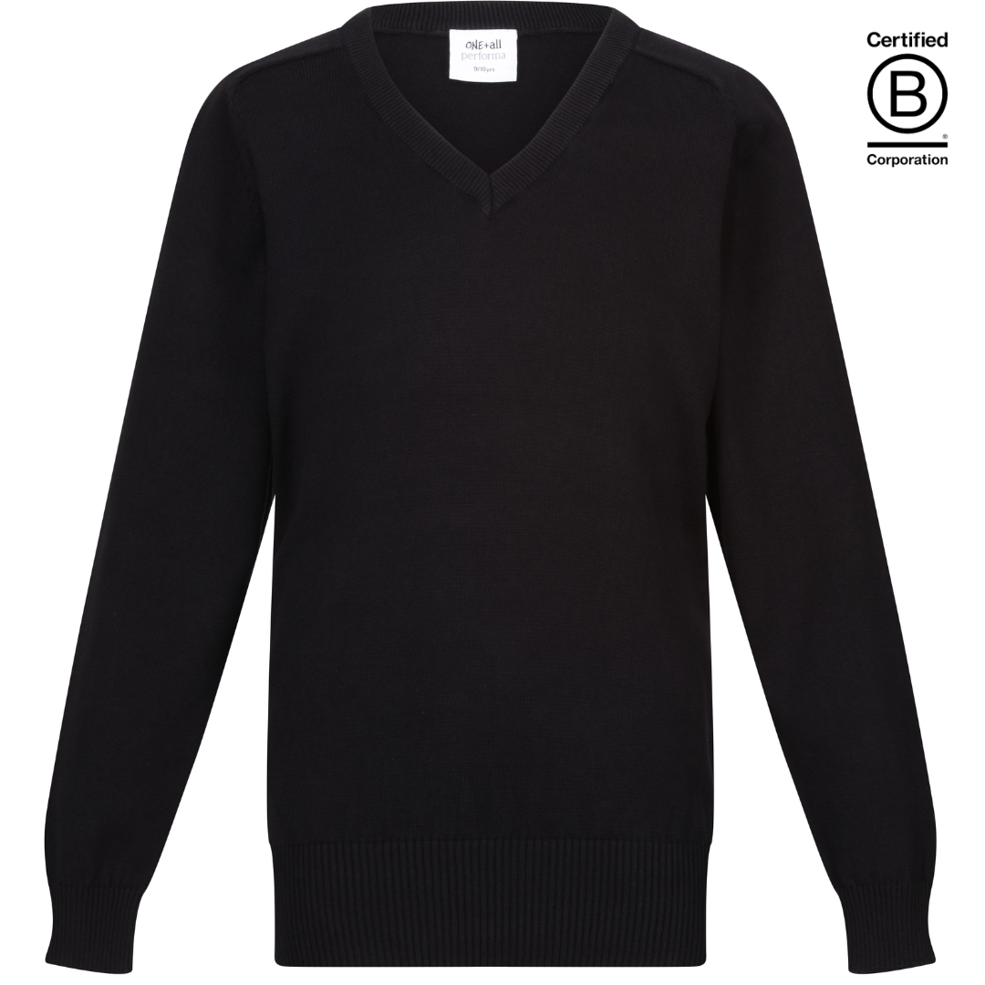 black school jumper Boys unisex gender neutral Plain Performa cotton v-neck sustainable school pullover