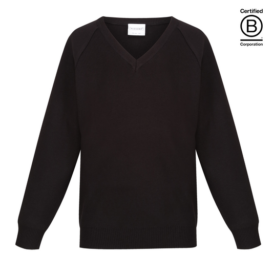 Black Performa 50 plain v-neck sustainable unisex gender neutral school jumper pullover - ethical school uniform