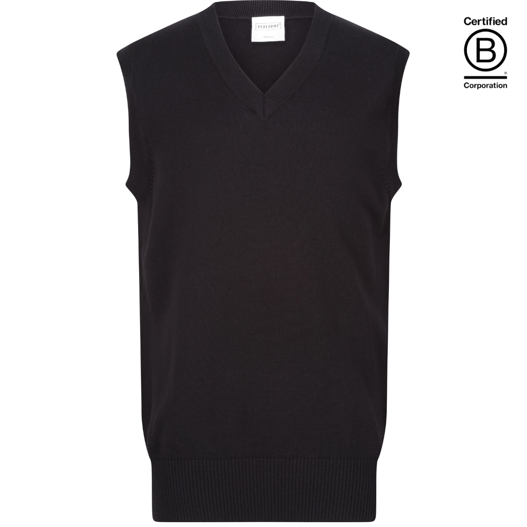 black boys unisex gender neutral 100% cotton v-neck school tank top school slipover ethical school uniform