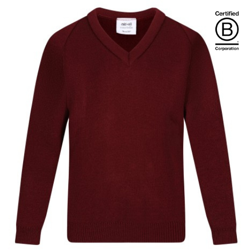 burgundy courtelle acrylic v-neck school jumper
