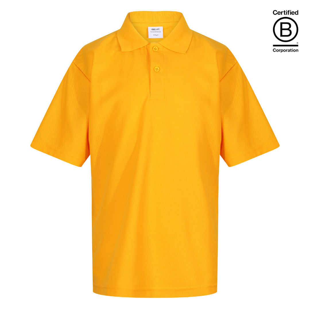 sustainable ethically produced plain amber yellow unisex school polo shirt