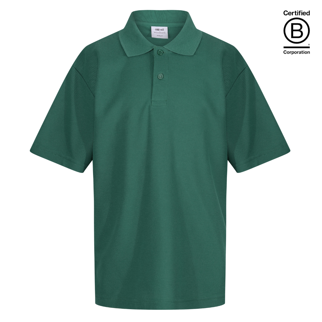 sustainable ethically produced plain bottle green unisex school polo shirt