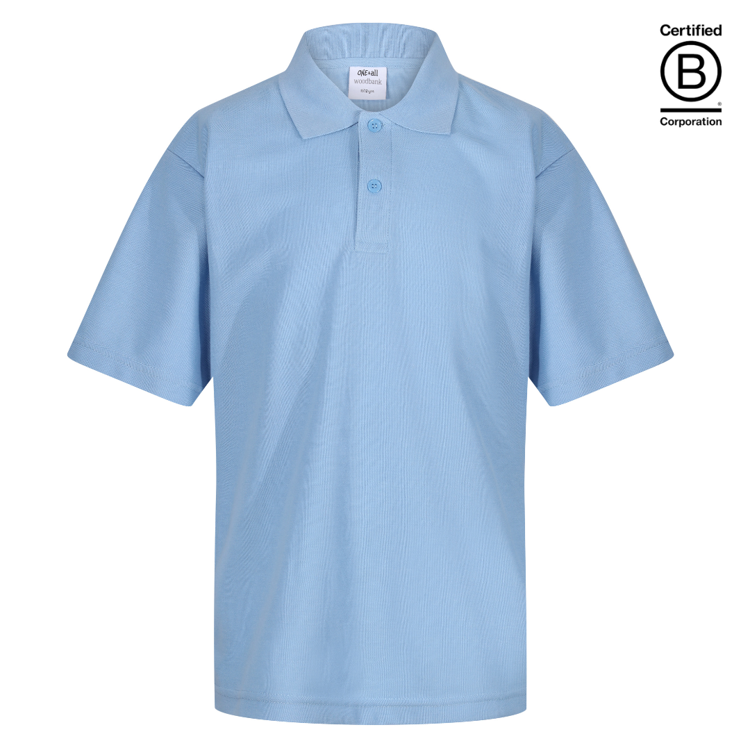 sustainable ethically produced plain light blue unisex school polo shirt
