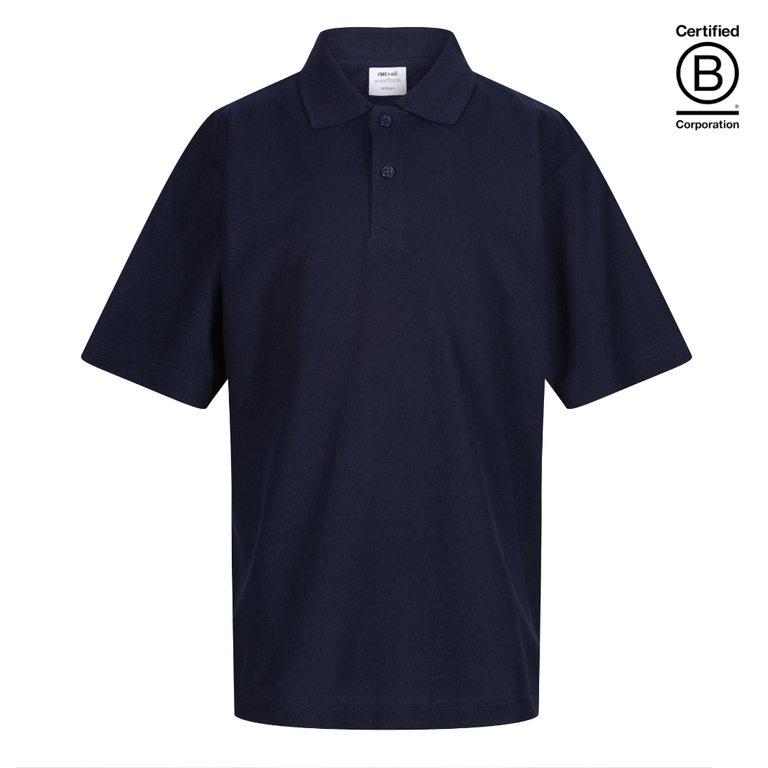 sustainable ethically produced plain navy blue unisex school polo shirt